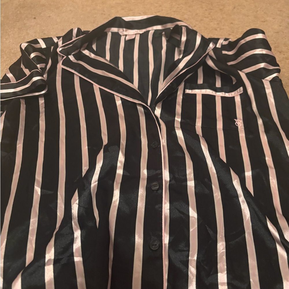 Victoria's Secret Black and Pink Striped Pajama Top